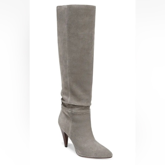 $695 Veronica Beard Sanzi Slouch Taupe Suede Leather Tall Knee High Boots Sz 6.5 - Picture 1 of 16